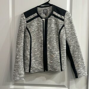 Vince Camuto faux leather and woven textile moto jacket size 2